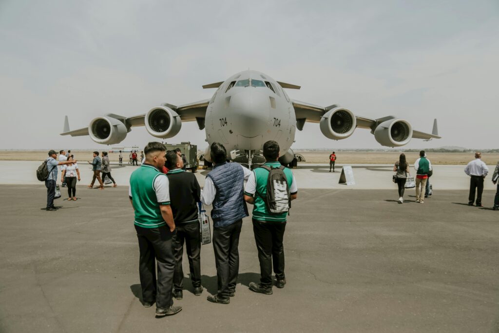 People waiting to board plane